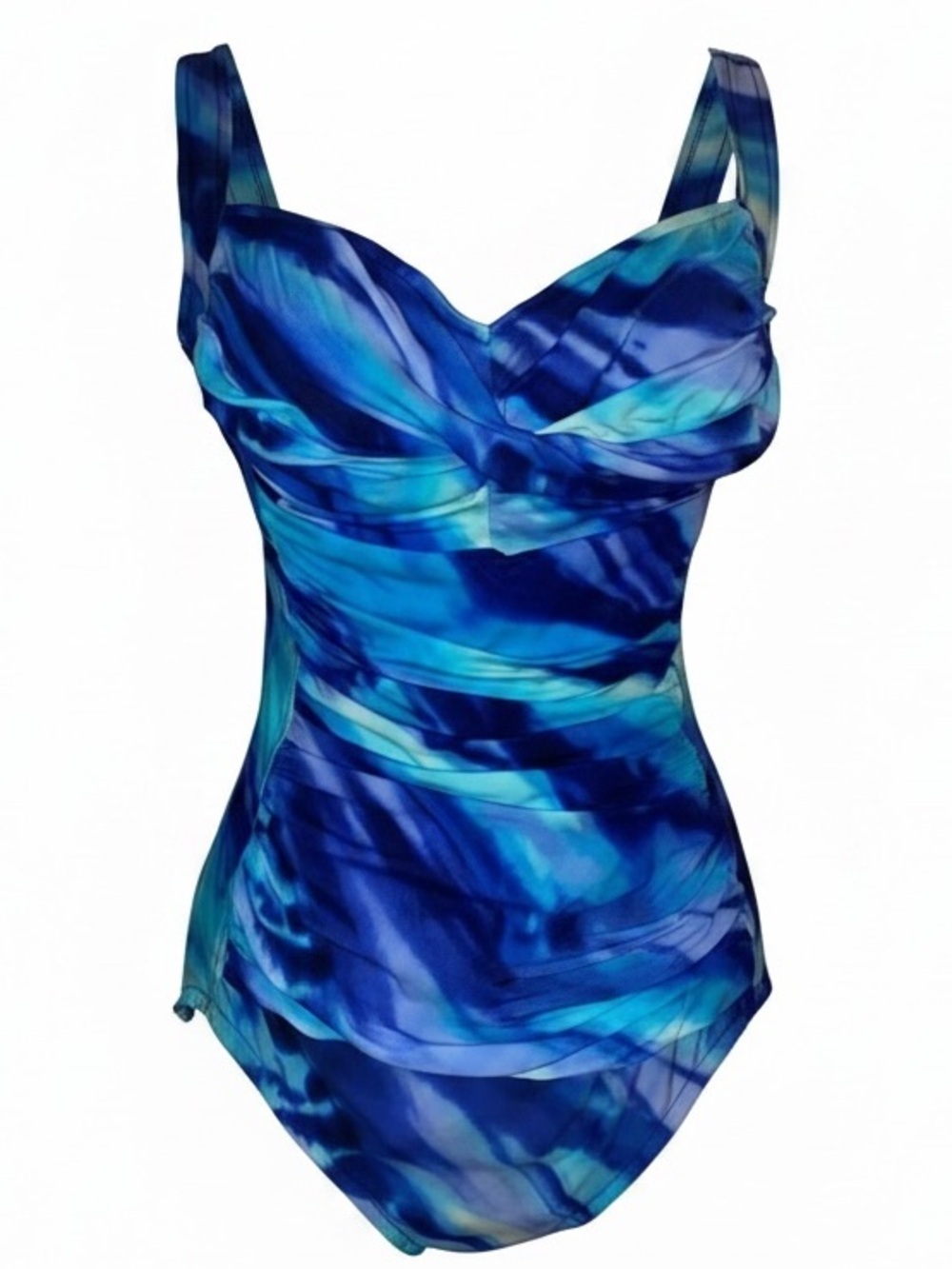 TRIMSHAPER Swimsuit Tummy Control Ruched & Adjustable Straps Blue Purple Size 12